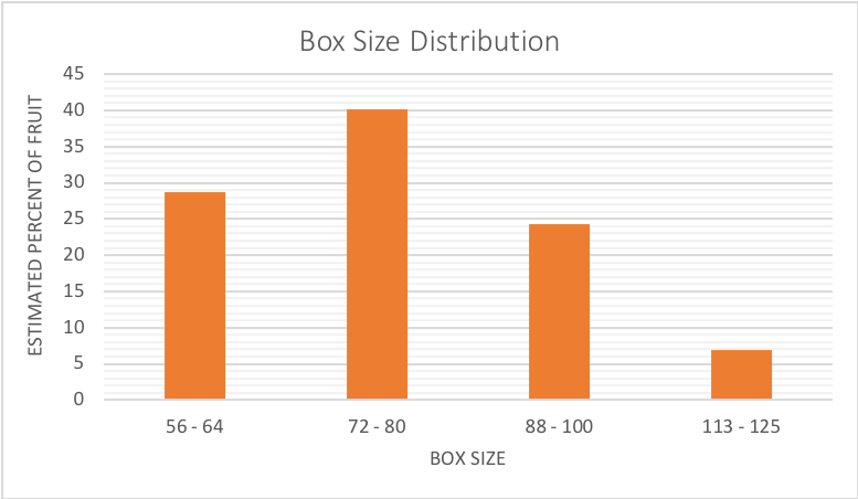 Bar graph showing distribution of box size.
