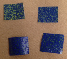 Water Sensitive Paper turns blue when wet. All of these cards are examples of over application.